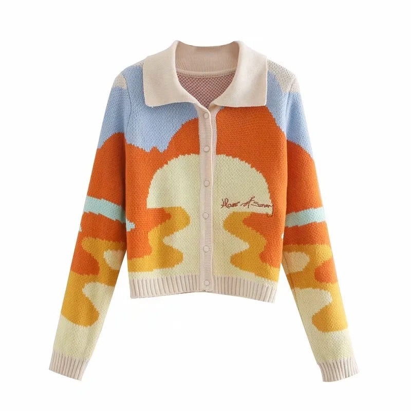 Fashionable knitted cardigan for women with a blend of contrasting patterns Lune London
