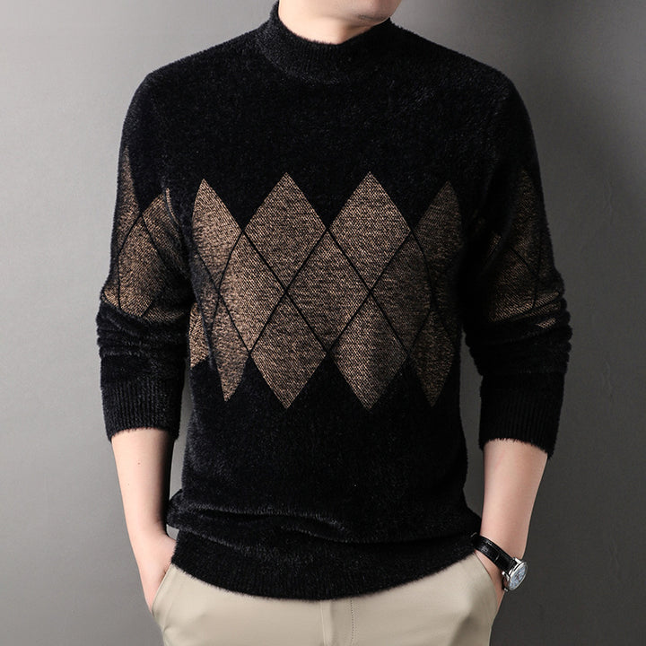Elegant turtleneck sweater for men with a modern diamond pattern Lune London