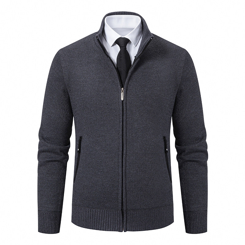 Knitted jacket for men with high collar and modern zippered pockets Lune London