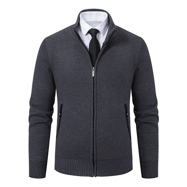 Knitted jacket for men with high collar and modern zippered pockets Lune London