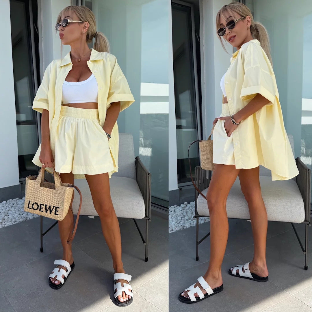 Casual short sleeve blouse and shorts set for women Lune London