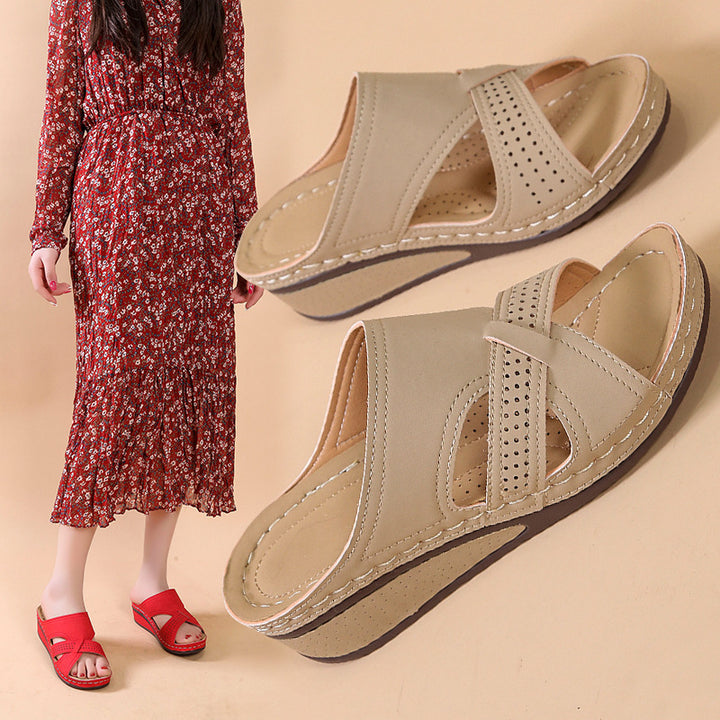 Comfortable wedge heel sandals for women with perforated details and non-slip sole Lune London