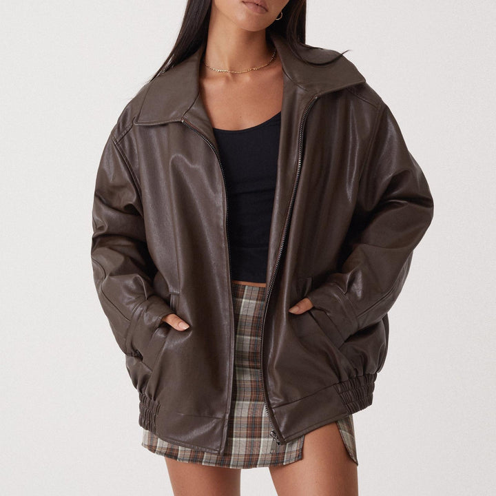 Ladies oversized Faux leather Jacket Lune London