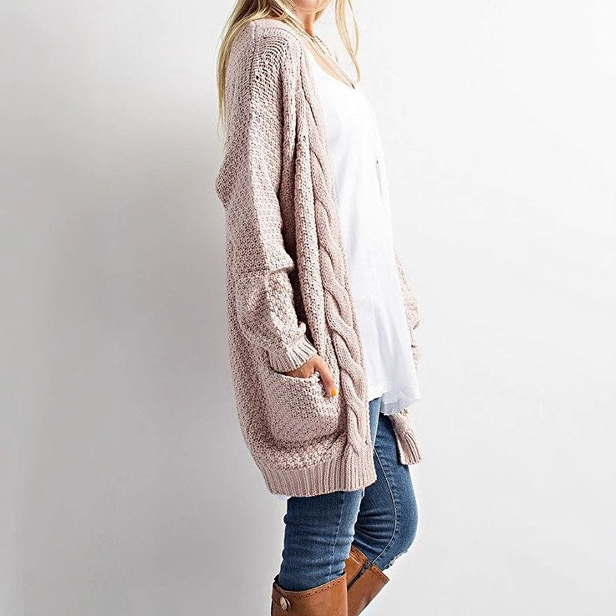 Comfortable knitted cardigan for ladies with open front and pockets Lune London