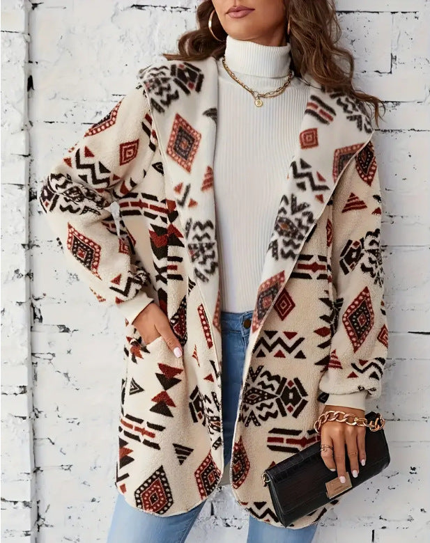Women's plush jacket with ethnic pattern Lune London