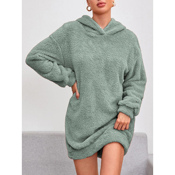 Oversized cozy hooded dress for women in soft fleece Lune London