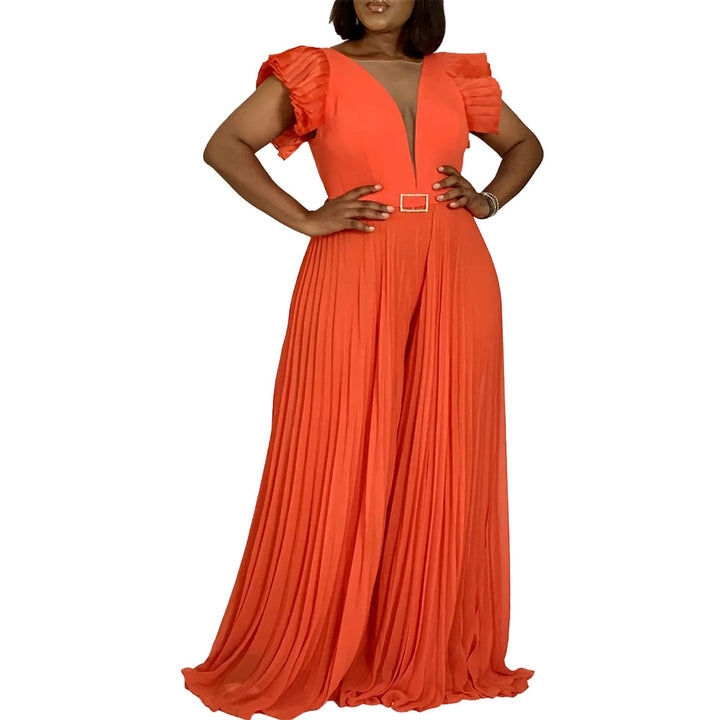 Maxi dress for women with voluminous puff sleeves and a deep V-neck Lune London