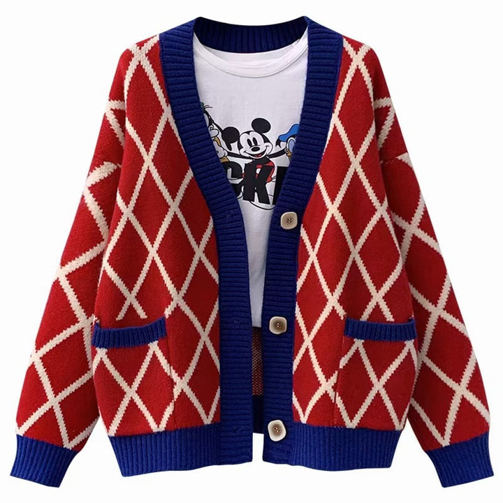 Ladies chunky knit checked pattern cardigan Lune London