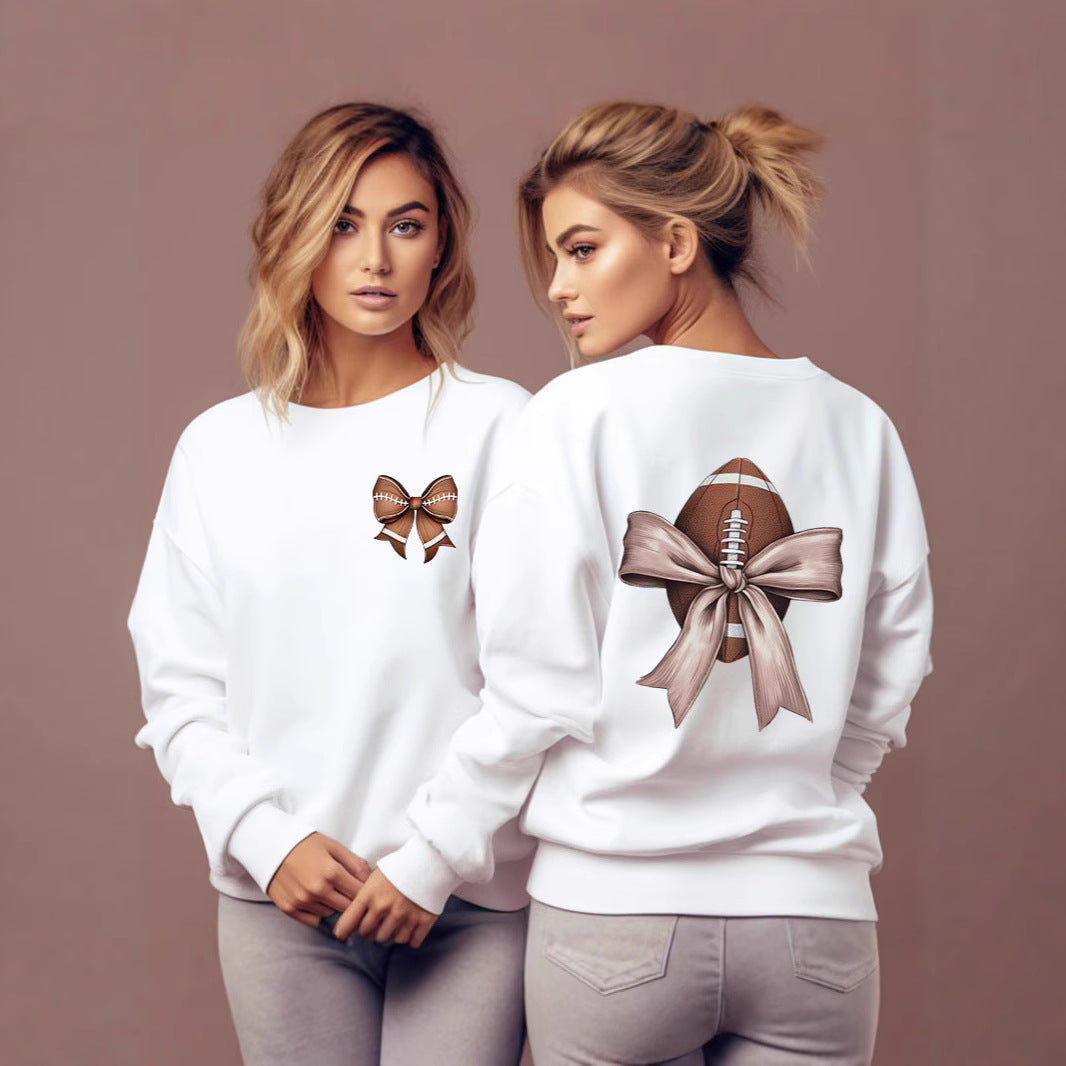 Sweat-shirt pour femmes avec motif de football mignon et accent de nœud Chic & Stil