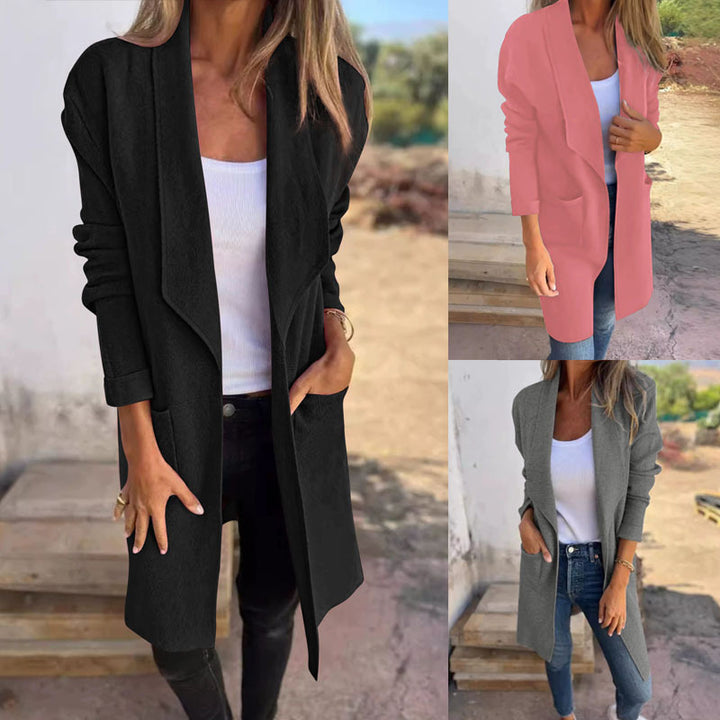 Ladies Long Casual Open Cut Jacket with Practical Pockets Lune London