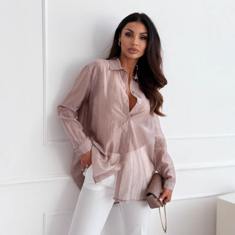 Women transparent blouse button Lune London