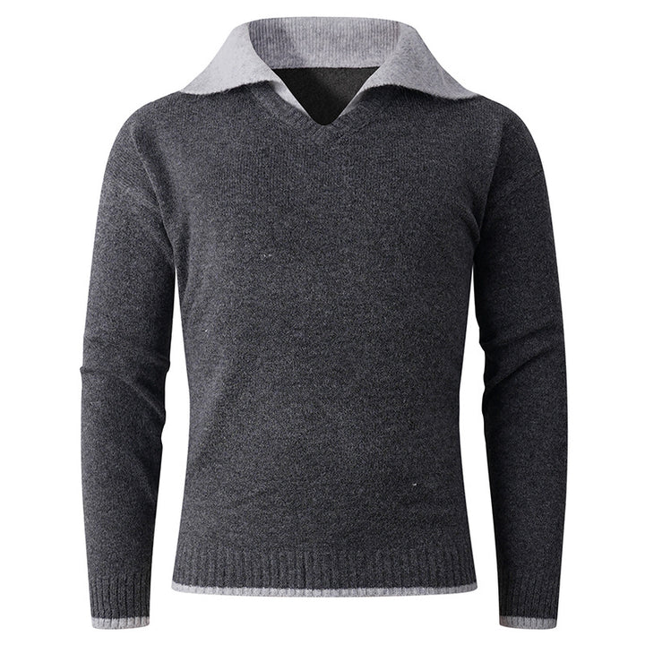 Elegant V-neck sweater for men with contrasting collar Lune London