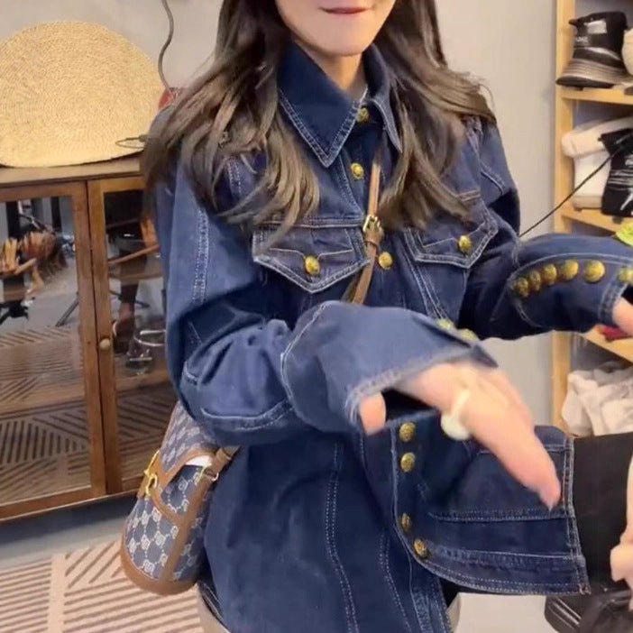 Veste en jean pour femmes avec boutons-pression dorés Chic & Stil