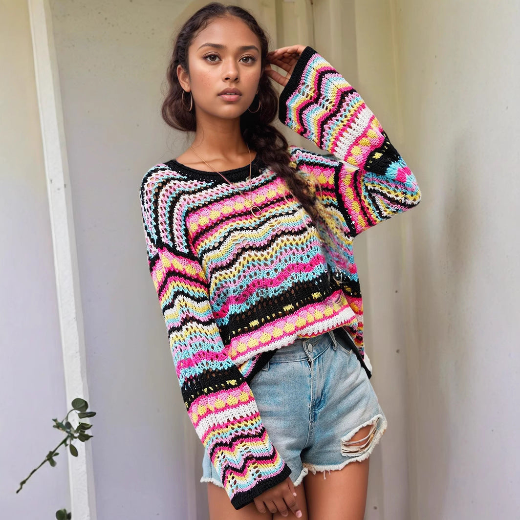 Ladies lightweight knitted sweater with a colorful pattern Lune London