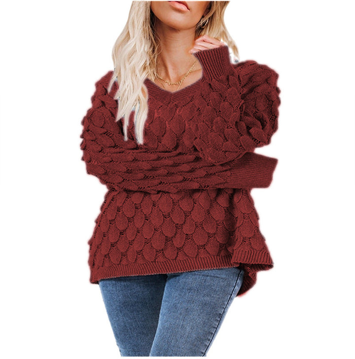 Knit sweater for women with textured honeycomb design Lune London