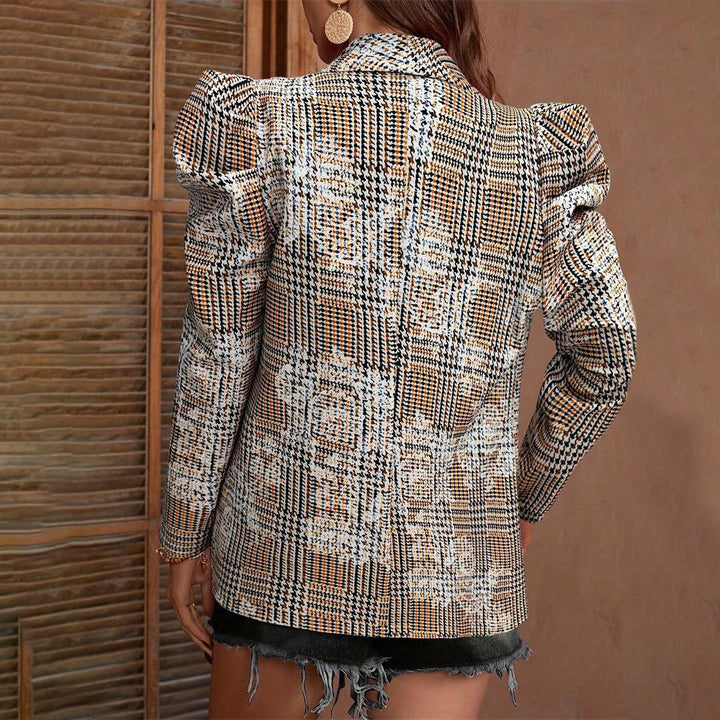 Trendy blazer jacket for women with puff sleeves and checkered pattern Lune London