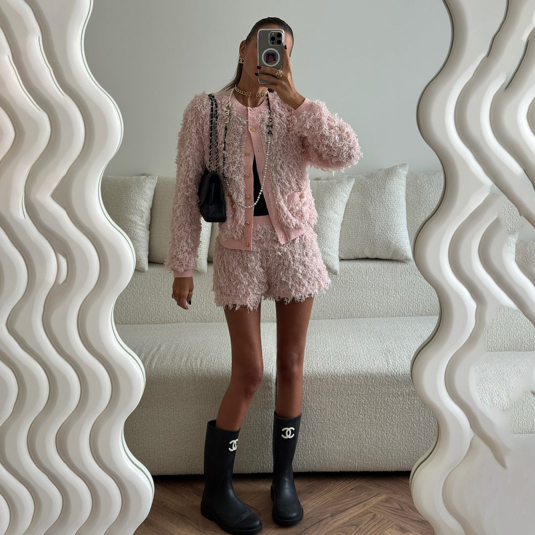 Fashion knit set for women with fringe details and elegant buttons Lune London
