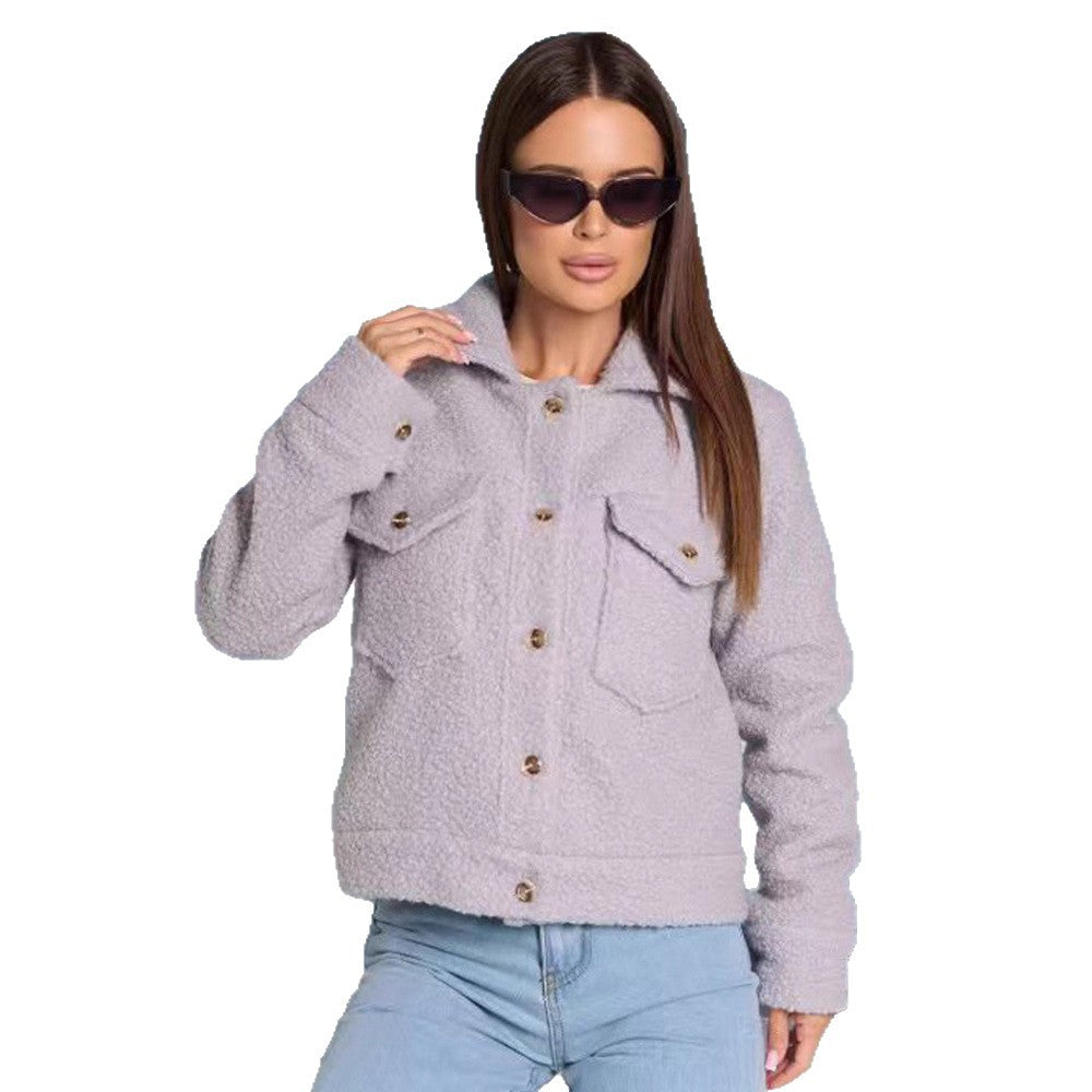 Comfortable fleece jacket for ladies with patch pockets and button details Lune London