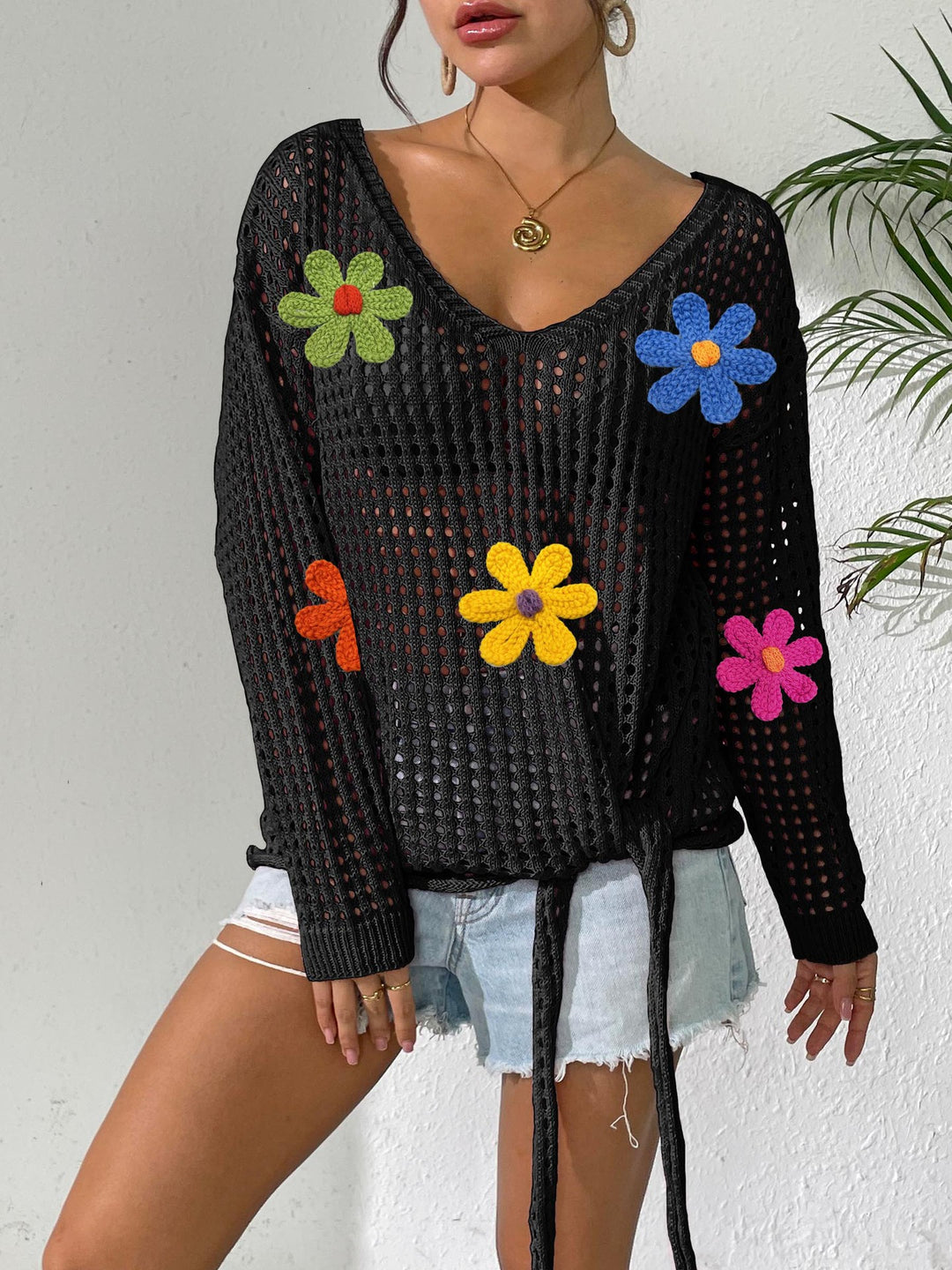 Ladies Open Weave Floral Vest Lune London