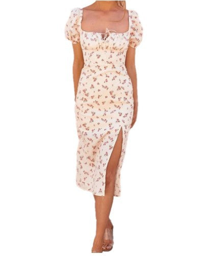 Lune London floral printed puff sleeve midi dress