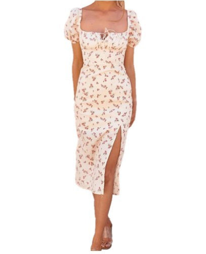Lune London floral printed puff sleeve midi dress