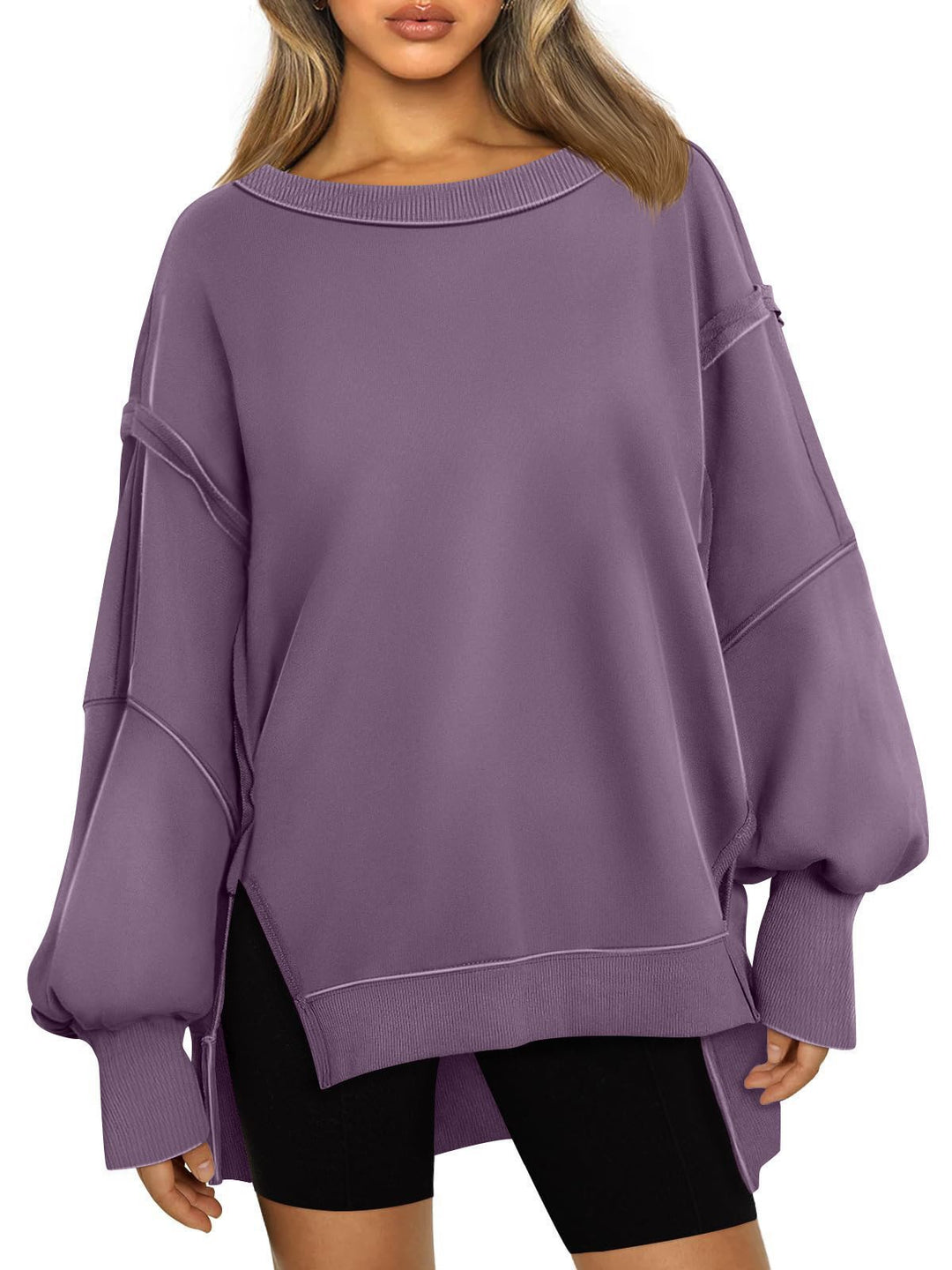 Oversized casual sweatshirt for women with wide collar and side openings Lune London