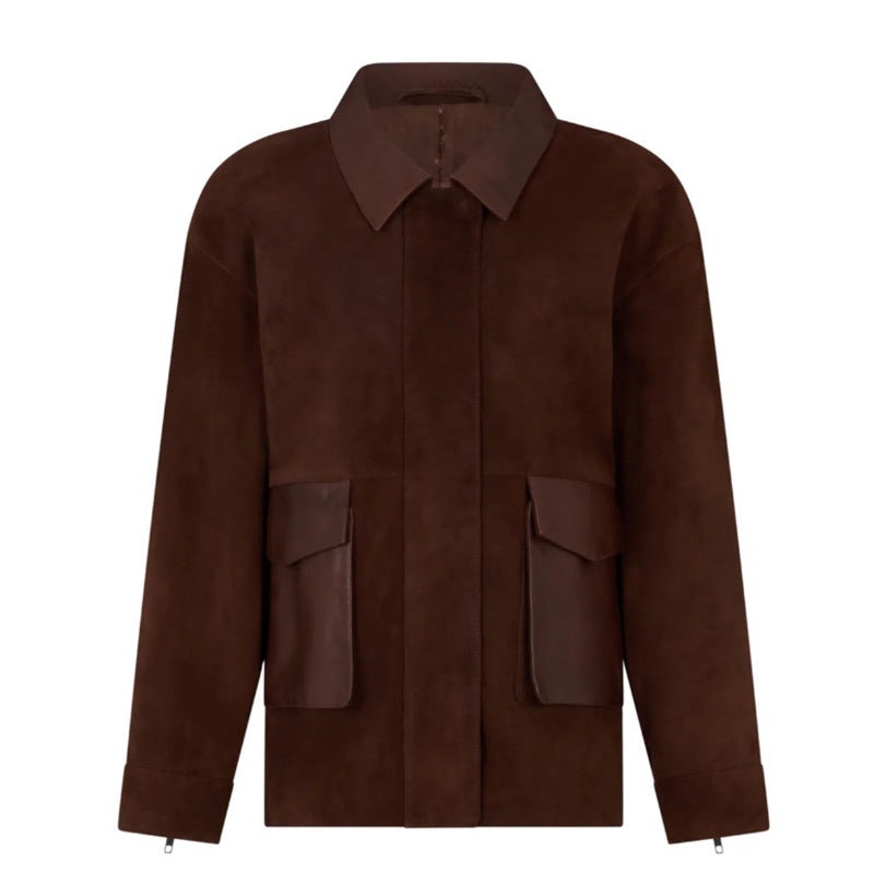 Modern chic utility style ladies leather jacket