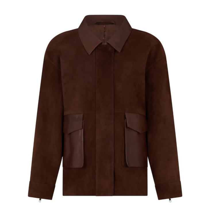 Modern chic utility style ladies leather jacket