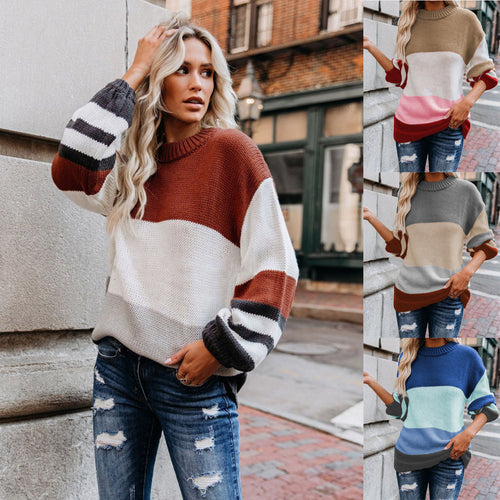 Casual knit sweater for women with a trendy color block design Lune London