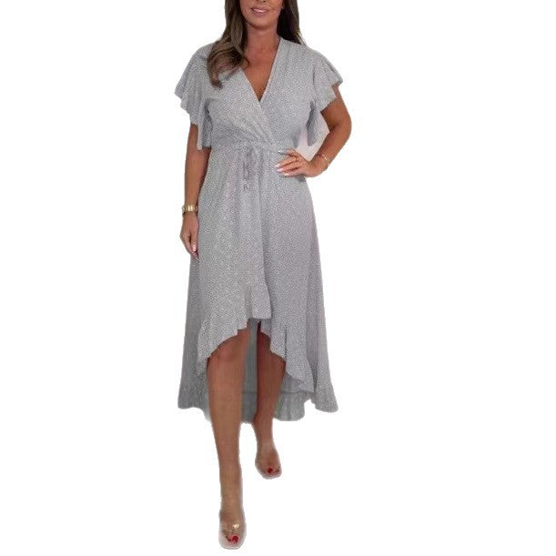 Asymmetrical wrap ruffle dress for women Lune London