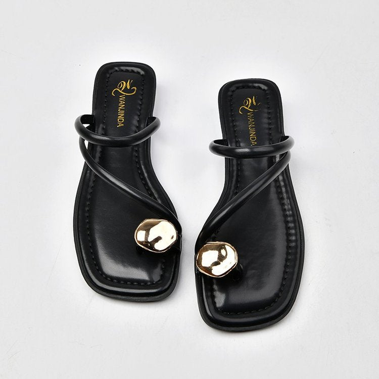 Women Elegant and Fashionable Strappy Sandals with Unique Metal Accent Lune London
