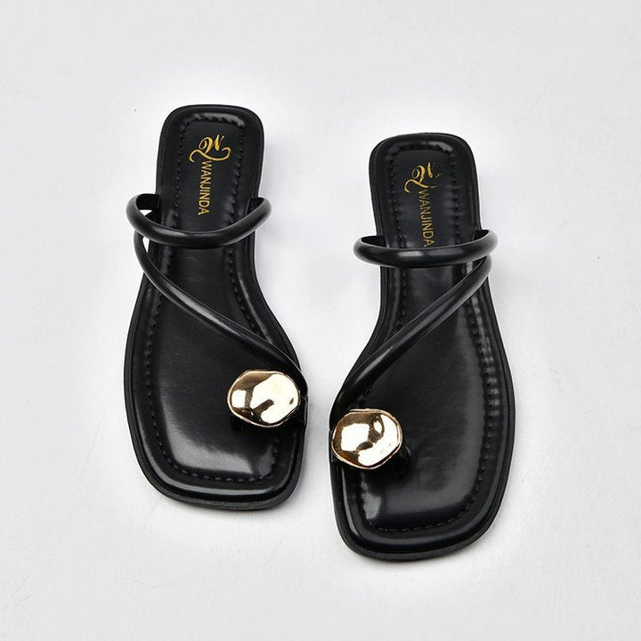 Women Elegant and Fashionable Strappy Sandals with Unique Metal Accent Lune London