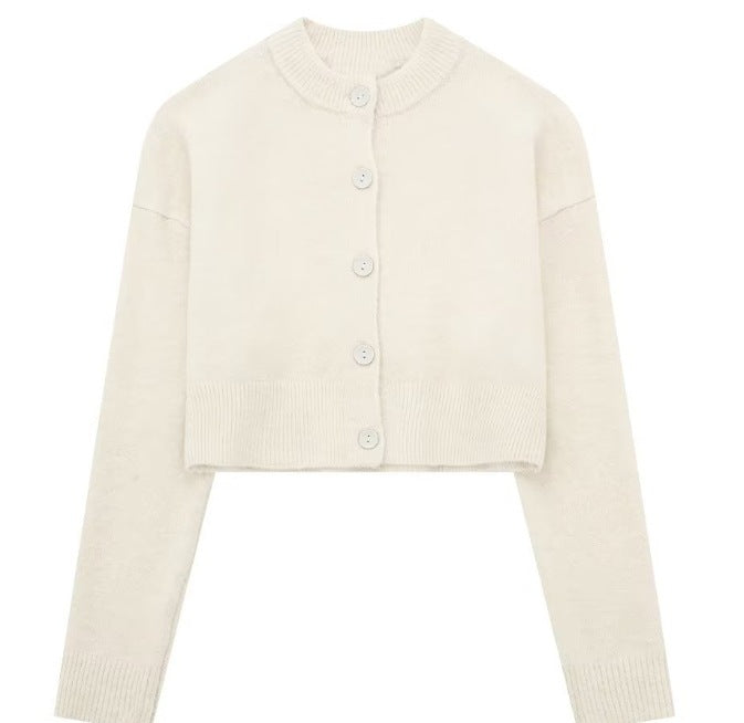 Women's Short Cardigan with Button Placket and Elegant Round Neckline Lune London