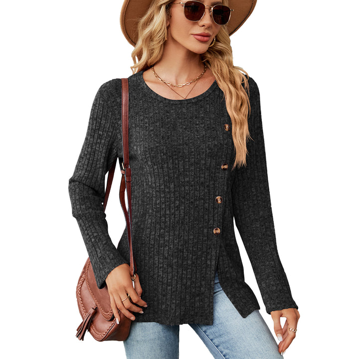 Casual knit blouse for women with a tie design and side slit Lune London