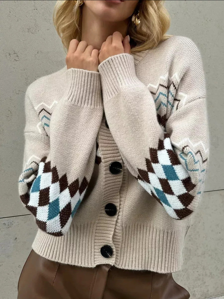 Women Trendy Knit Vest with a Unique Scottish Pattern and Chic Button Details