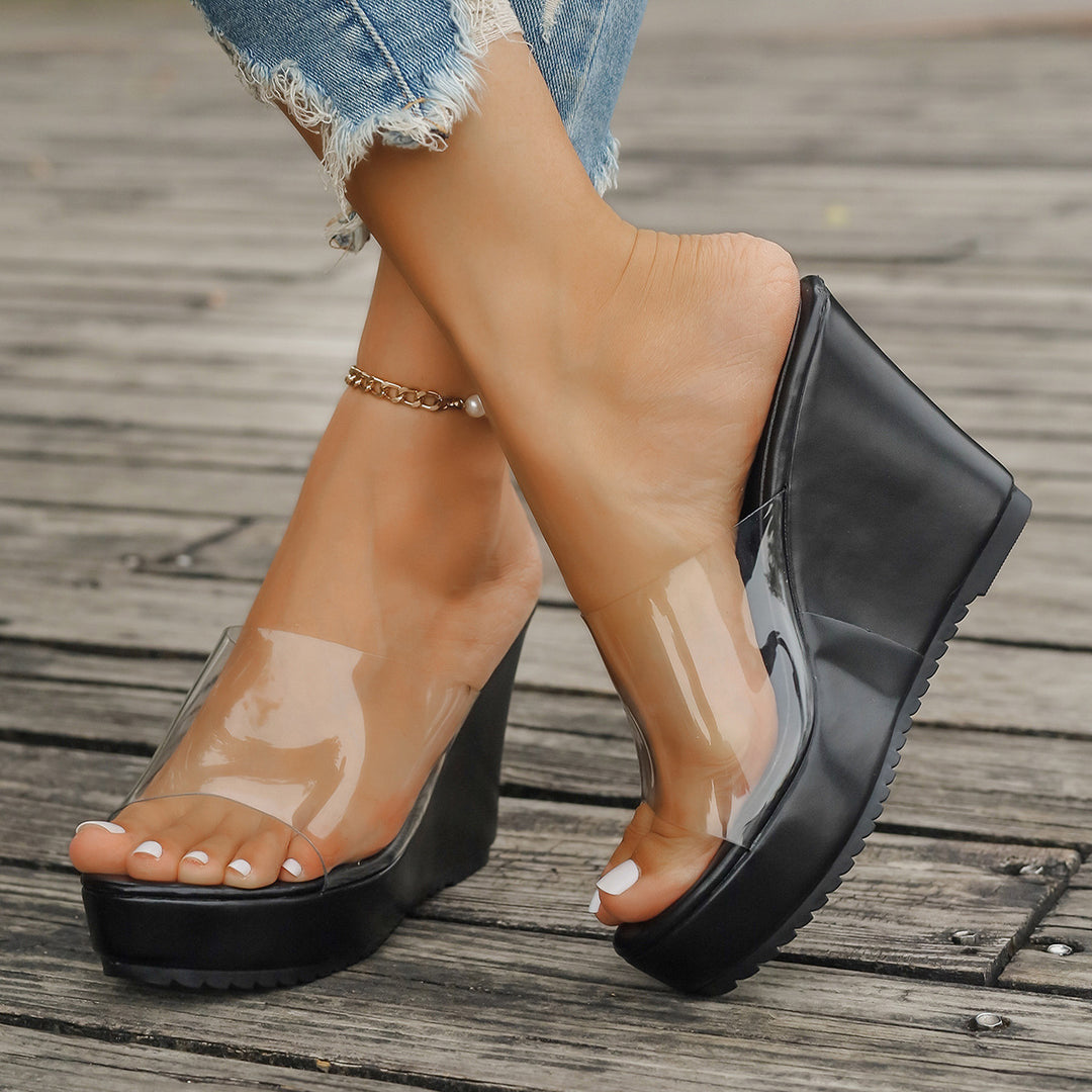 Platform sandals for women with transparent upper material and non-slip sole Lune London