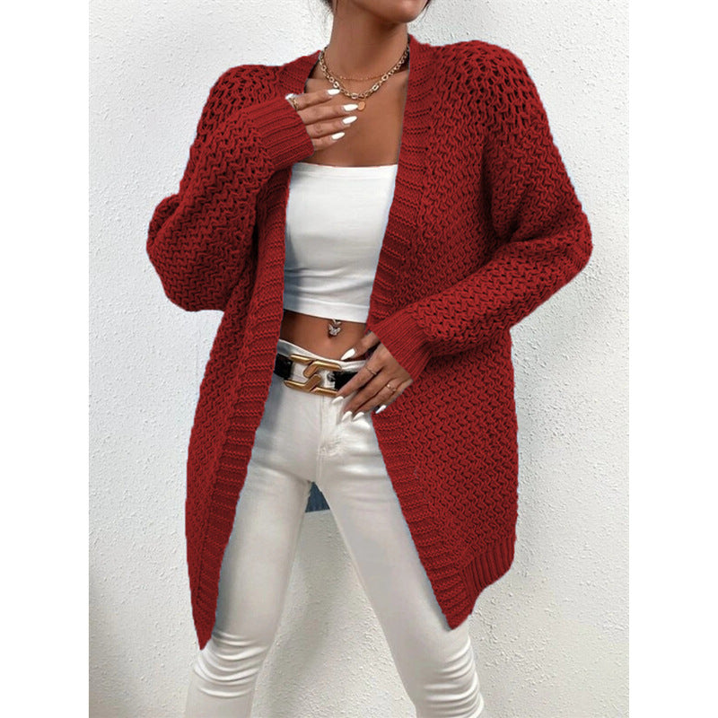 Ladies chunky knit cardigan with open stitches Lune London