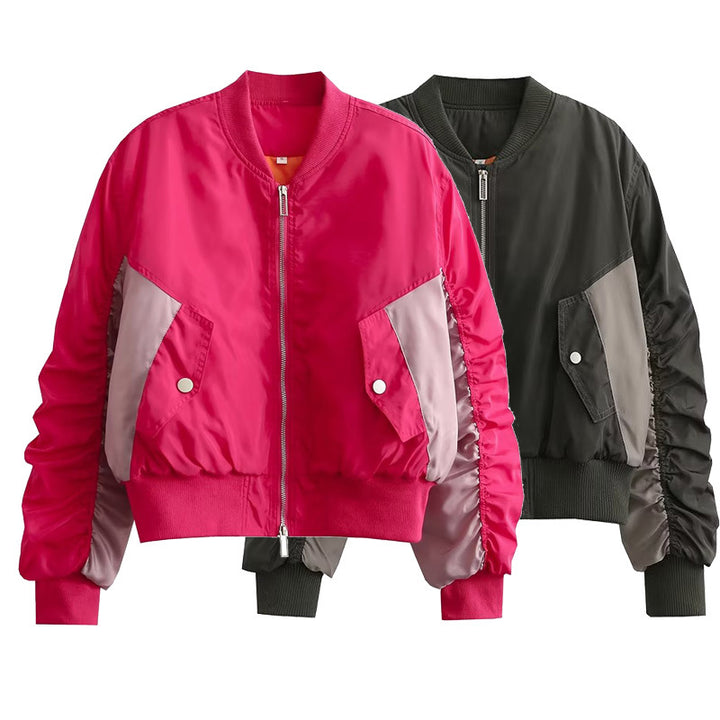 Trendy women's bomber jacket with textured design and practical pockets Lune London