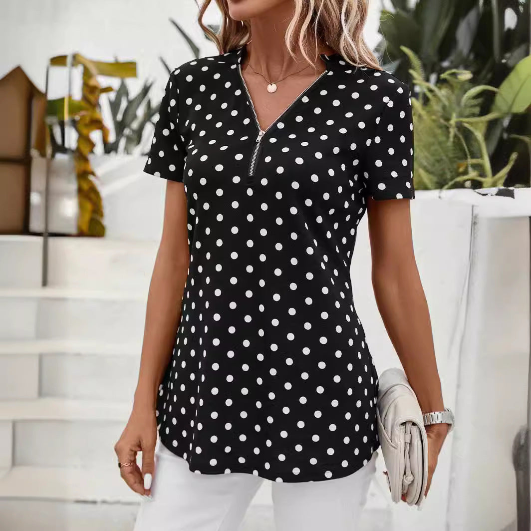 Ladies Polka Dot Zip-Up Top Lune London