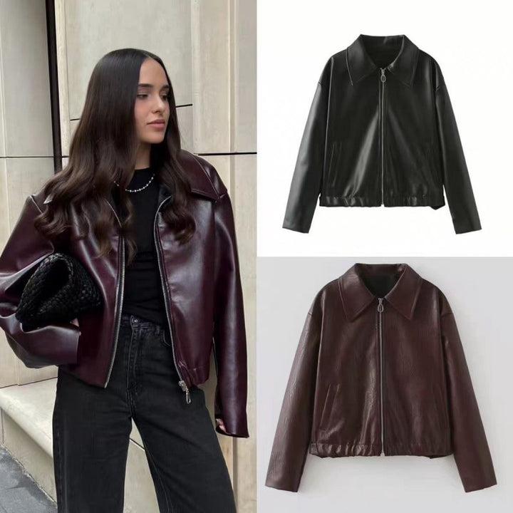 Synthetic leather jacket for women with understated elegance and practical pockets Lune London