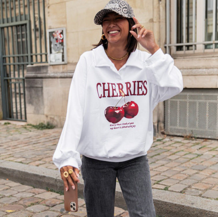 Women’s sweatshirt with creative cherry pattern and modern cut Lune London