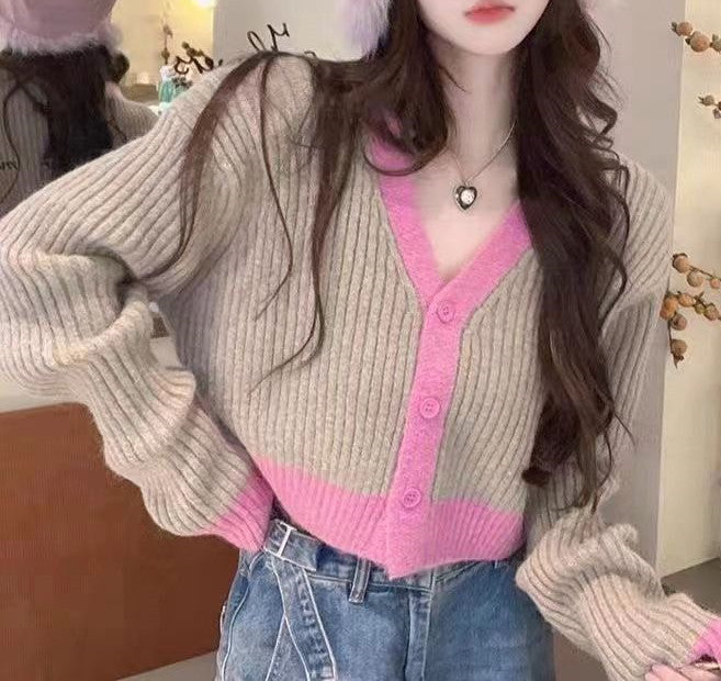 Cropped knit jacket for women with contrast pattern Lune London