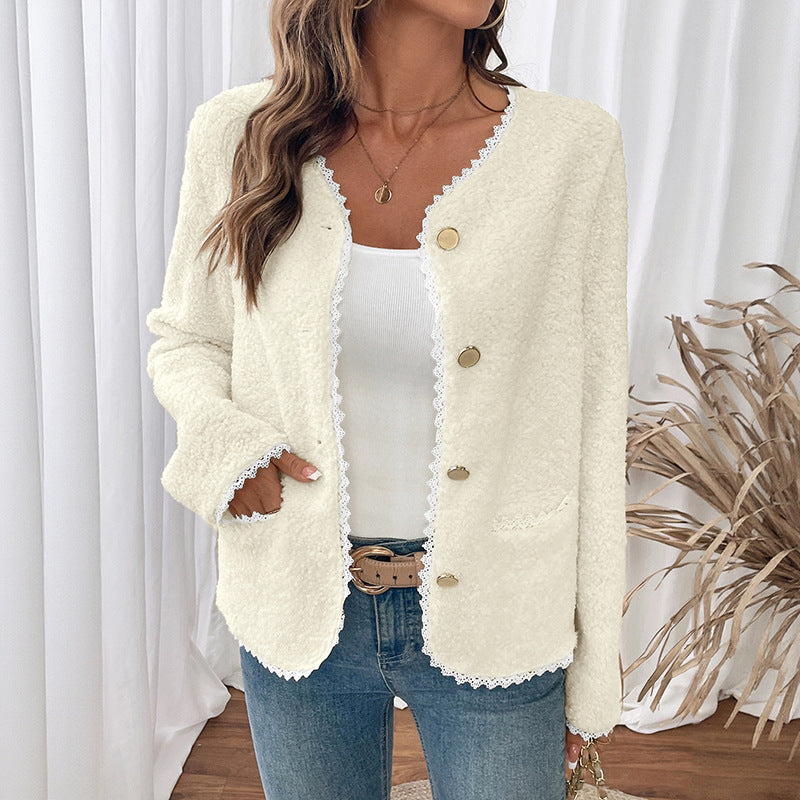 Soft teddy jacket for women with lace decoration Lune London
