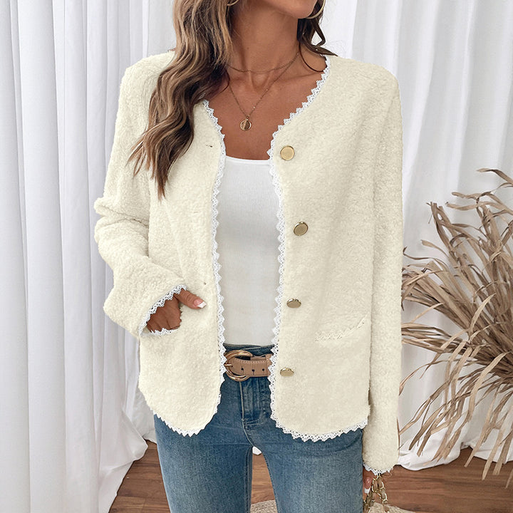 Soft teddy jacket for women with lace decoration Lune London