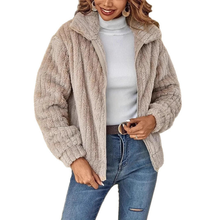 Ladies cozy fleece jacket with zip and hood Lune London