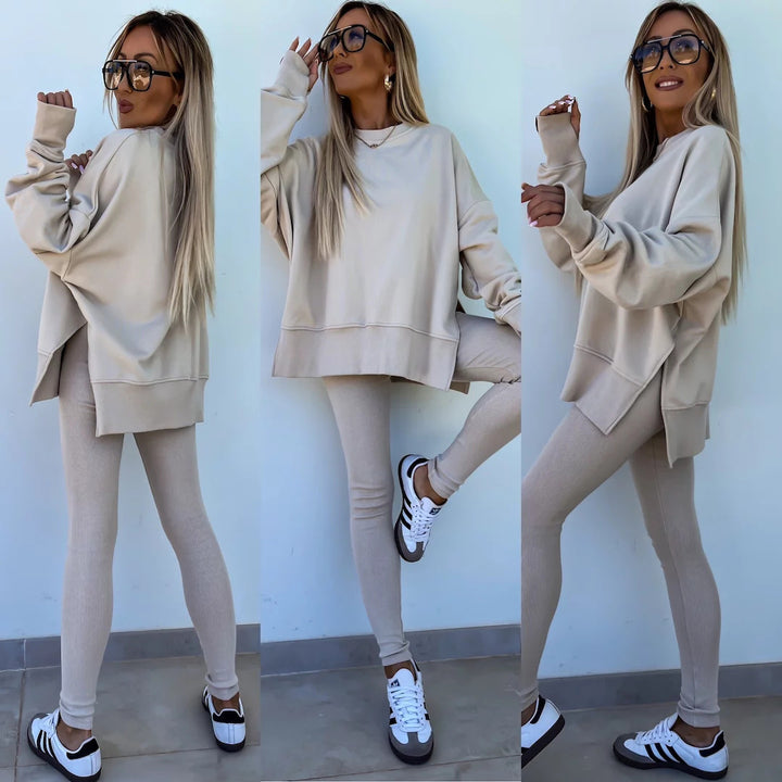Ladies Oversized Casual Sweatshirt and Chic Leggings Set