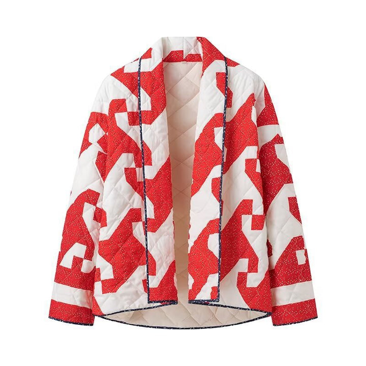Quilted jacket for women with modern graphic design and open cut Lune London