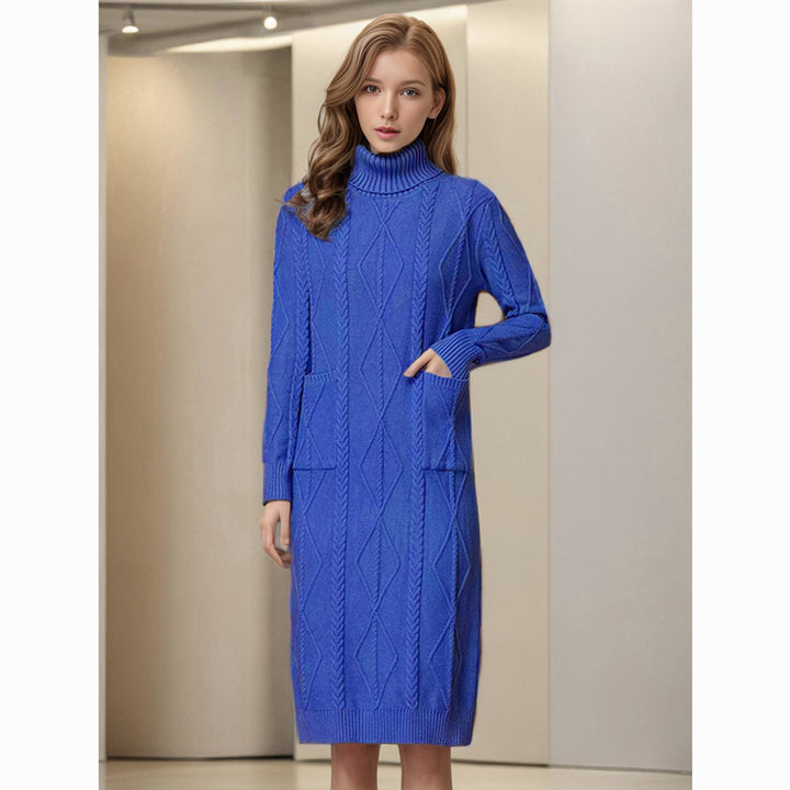Knit dress for women with a high collar and an elegant weaving pattern Lune London
