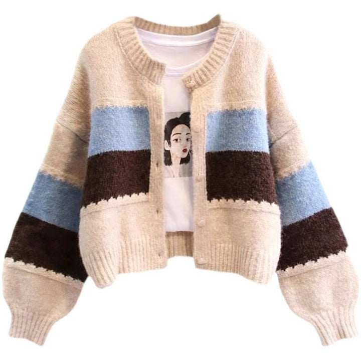 Cardigan féminin à la mode avec des rayures à blocs contrastants Chic & Stil
