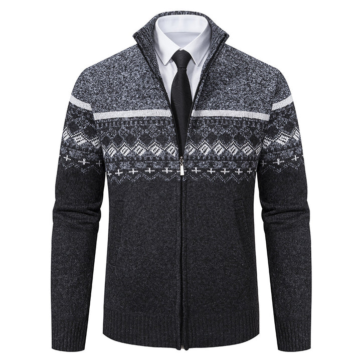 Men's knit jacket with high collar and Norwegian pattern Lune London